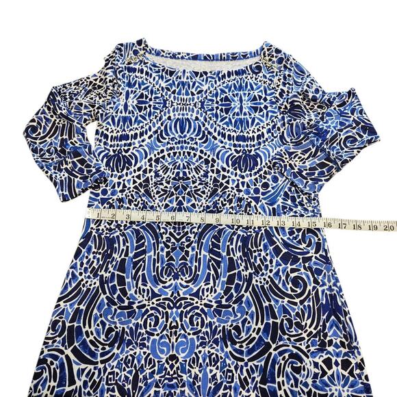 Lilly Pulitzer Sophie Dress Taverna Tile UPF 50+ 3/4 Sleeve Blue & White Small - Picture 10 of 14